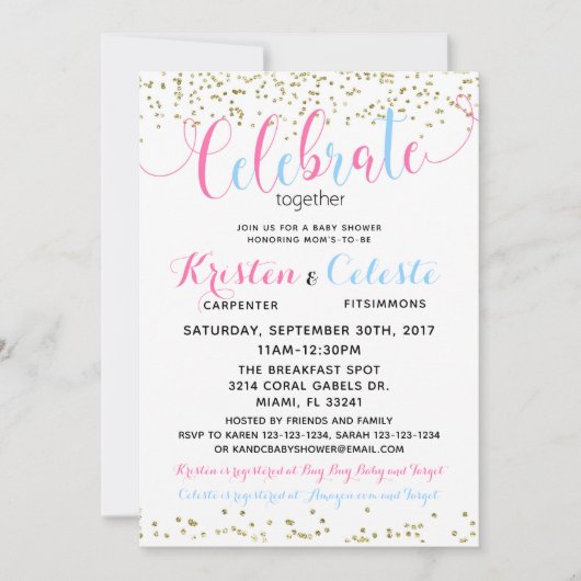 男の赤ちゃんガールコンビネーションフレンズ赤ちゃんシャワー 招待状 (正面)