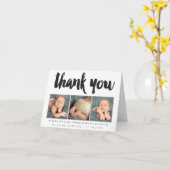 男の赤ちゃんガールサンキュー3写真あいさつカスタムき カード (黄色い花)