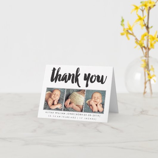 男の赤ちゃんガールサンキュー3写真あいさつカスタムき カード (黄色い花)