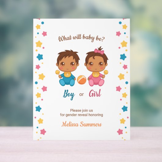 男の赤ちゃんガールジェンダーリビールパーティの招待状 アクリルサイン (ニュートラル)