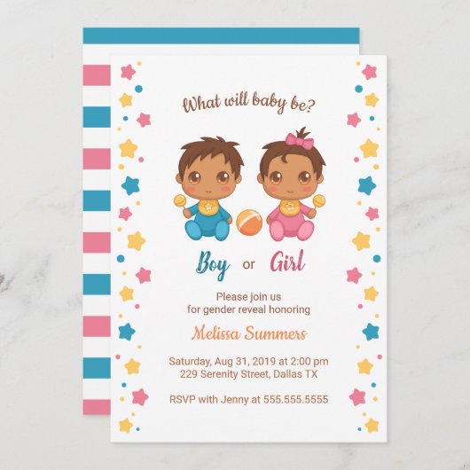 男の赤ちゃんガールジェンダーリビールパーティの招待状 招待状 (正面/裏面)