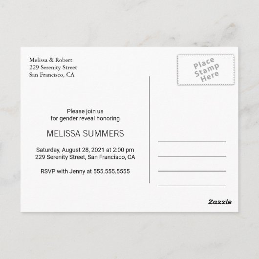 男の赤ちゃんガールストークジェンダーリビールパーティの招待状 ポストカード (裏面)