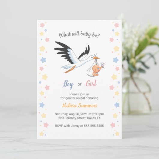 男の赤ちゃんガールストークジェンダーリビールパーティの招待状 招待状 (スタンド正面)