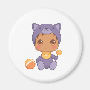 男の赤ちゃんガールパープルキャットジャンプスーツ マグネット