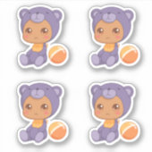 男の赤ちゃんガールパープルベアージャンプスーツ4ステッカー シール (正面)