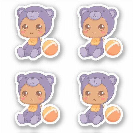 男の赤ちゃんガールパープルベアージャンプスーツ4ステッカー シール (正面)