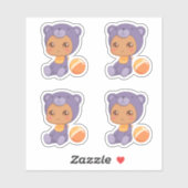 男の赤ちゃんガールパープルベアージャンプスーツ4ステッカー シール (シート)