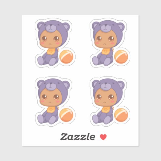 男の赤ちゃんガールパープルベアージャンプスーツ4ステッカー シール (シート)