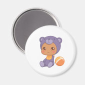 男の赤ちゃんガールパープルベアージャンプスーツ マグネット (正面/裏面)