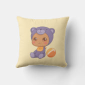 男の赤ちゃんガールパープルベアージャンプスーツonイエロー クッション (裏面)