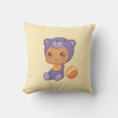 男の赤ちゃんガールパープルベアージャンプスーツonイエロー クッション (正面)