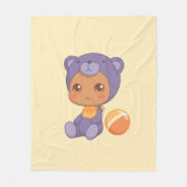 男の赤ちゃんガールパープルベアージャンプスーツonイエロー フリースブランケット (正面)