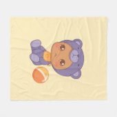 男の赤ちゃんガールパープルベアージャンプスーツonイエロー フリースブランケット (正面(横))