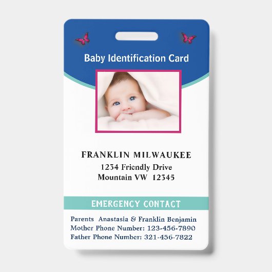 男の赤ちゃんガールフォトID識別カードカスタム バッジ (Front)