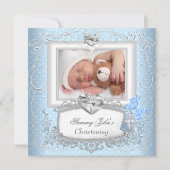 男の赤ちゃんガールブルー《キリスト教》洗礼式や命名式バプティスクロスカホワイト 招待状 (正面)