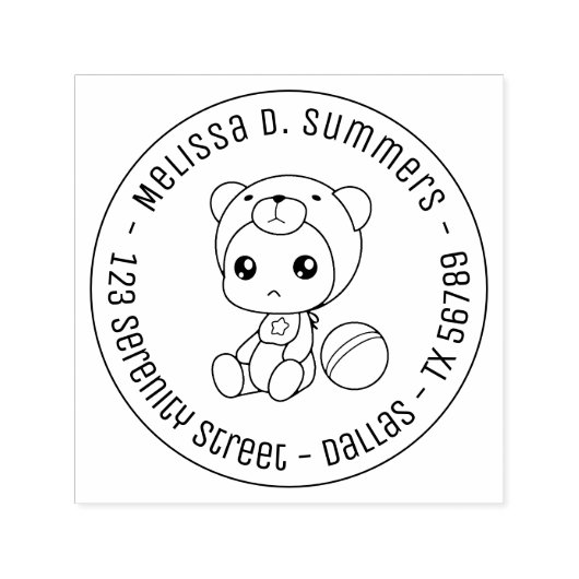 男の赤ちゃんガールベアージャンプスーツのラウンドアドレス セルフインキングスタンプ (デザイン)