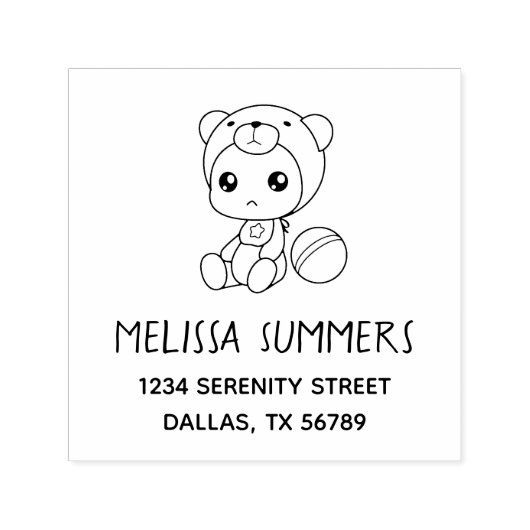 男の赤ちゃんガールベアージャンプスーツの住所 セルフインキングスタンプ (デザイン)