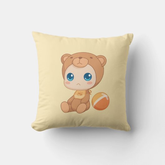 男の赤ちゃんガールベアージャンプスーツオンイエロー クッション (正面)