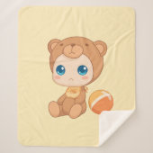 男の赤ちゃんガールベアージャンプスーツオンイエロー シェルパブランケット (正面)