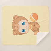 男の赤ちゃんガールベアージャンプスーツオンイエロー シェルパブランケット (正面(横))