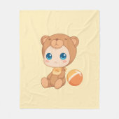 男の赤ちゃんガールベアージャンプスーツオンイエロー フリースブランケット (正面)