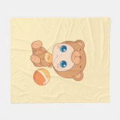 男の赤ちゃんガールベアージャンプスーツオンイエロー フリースブランケット (正面(横))