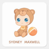 男の赤ちゃんガールベアージャンプスーツ名前をカスタムする スクエアシール (正面)