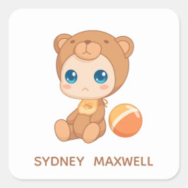 男の赤ちゃんガールベアージャンプスーツ名前をカスタムする スクエアシール