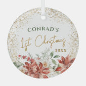 男の赤ちゃんガールマイルストーンファーストクリスマスツリー ガラスオーナメント (正面)