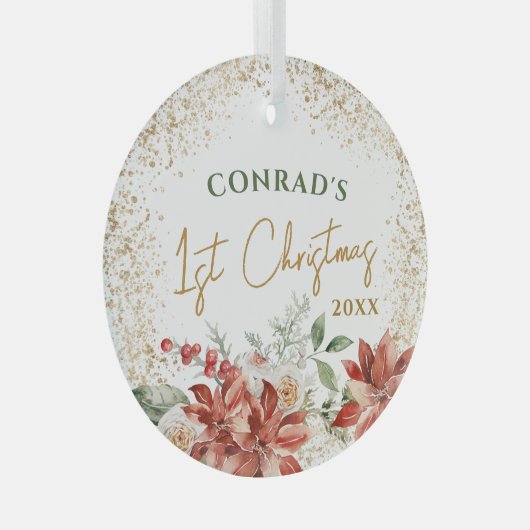 男の赤ちゃんガールマイルストーンファーストクリスマスツリー ガラスオーナメント (正面右)