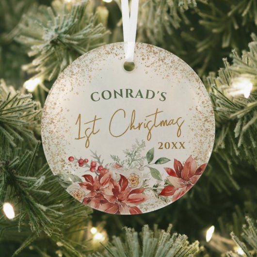 男の赤ちゃんガールマイルストーンファーストクリスマスツリー ガラスオーナメント (インサイチュ)