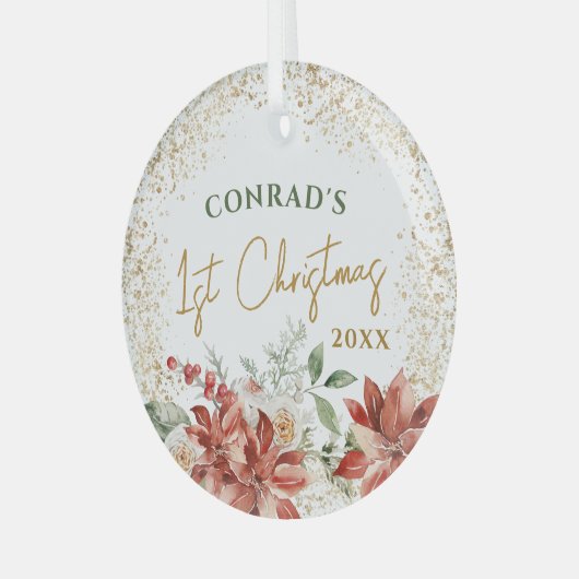 男の赤ちゃんガールマイルストーンファーストクリスマスツリー ガラスオーナメント (正面左)