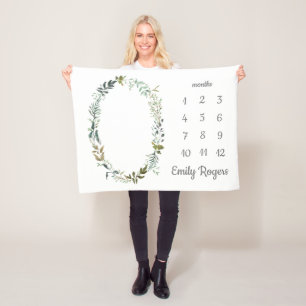 男の赤ちゃんガール月刊マイルストーンかわいい緑 フリースブランケット