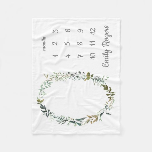 男の赤ちゃんガール月刊マイルストーンかわいい緑 フリースブランケット (正面)