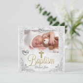 男の赤ちゃんガール金ゴールド《キリスト教》洗礼式や命名式バプティスクロス3 案内状 (スタンド正面)