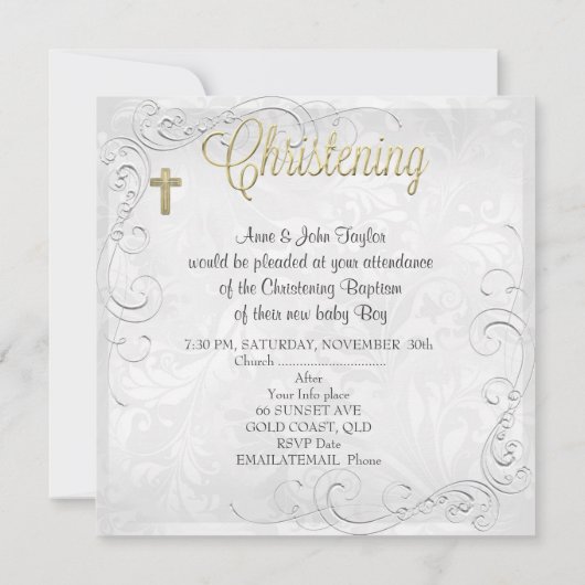 男の赤ちゃんガール金ゴールド《キリスト教》洗礼式や命名式バプティスクロス3 案内状 (裏面)