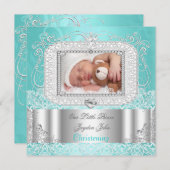 男の赤ちゃんガール《キリスト教》洗礼式や命名式バプテスマティール（緑がかった色） 案内状 (正面/裏面)