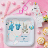 男の赤ちゃんクロースレイン（青） ペーパープレート (パーティー)