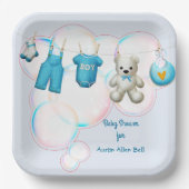 男の赤ちゃんクロースレイン（青） ペーパープレート (正面)