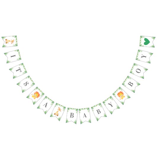 男の赤ちゃんグリーンジャングルサファリベイビーシャワー バンティングフラッグ (全)