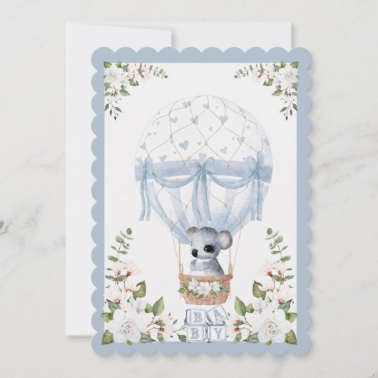男の赤ちゃんコアラ熱気球ウォーターカラーシャワー 招待状 (正面)