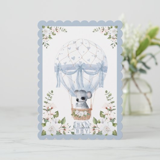 男の赤ちゃんコアラ熱気球ウォーターカラーシャワー 招待状 (スタンド正面)