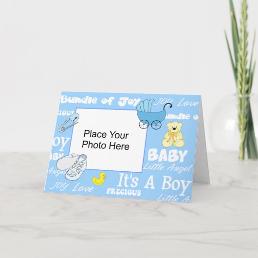 男の赤ちゃんコラージフォトカード 案内状 (正面)