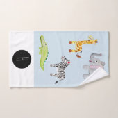 男の赤ちゃんサファストライプのリ動物モノグラム&ネーム バスタオルセット (ハンドタオル)