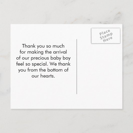 男の赤ちゃんサンキューキュートブルー生まれたばかりの足跡 案内ポストカード (裏面)