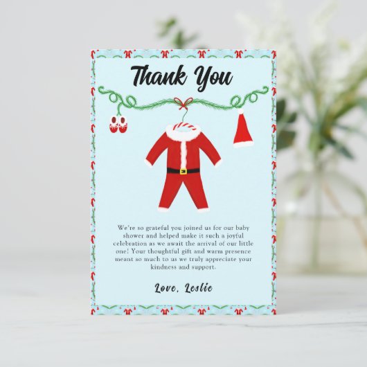 男の赤ちゃんサンタ衣装ベビーシャワー サンキューカード (スタンド正面)