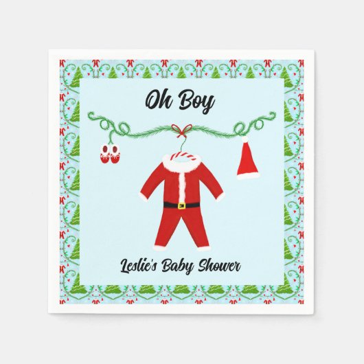 男の赤ちゃんサンタ衣装ベビーシャワー スタンダードカクテルナプキン (正面)