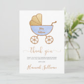 男の赤ちゃんシャワミニマルーレトロキャリッジブルー金ゴールド サンキューカード (スタンド正面)