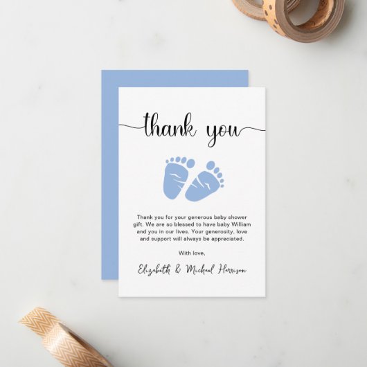 男の赤ちゃんシャワーありがとう ノートカード (正面/裏面インサイチュ)