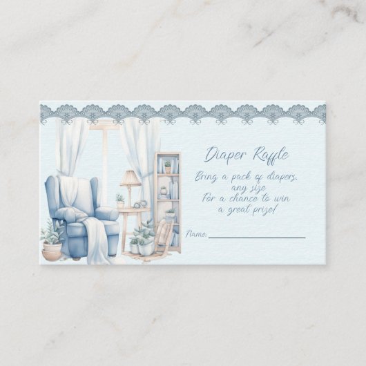 男の赤ちゃんシャワーおむつラッフルへようこそ エンクロージャーカード (正面)